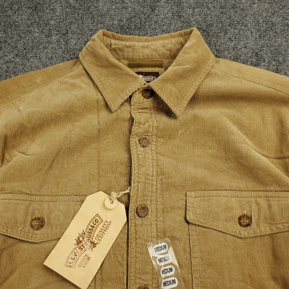 Levis Fleece Lined Corduroy Flannel Shirt Jacket Mens Medium Shacket Khaki Tan - Picture 6 of 11